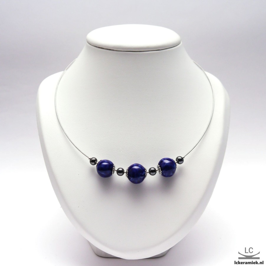 Sieraden Lc Keramiek | Kralenketting Aan Spang Donkerblauw Zwart