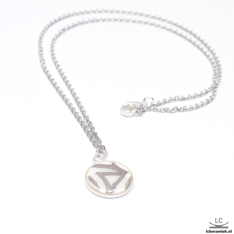 Sieraden Lc Keramiek | Ketting Met Porseleinen Hanger Zilveren Driehoek