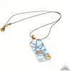 Sieraden Lc Keramiek | Ketting Met Porseleinen Rechthoek Hanger - Blauw Kantpatroon - 5,5Cm - Met Goudluster