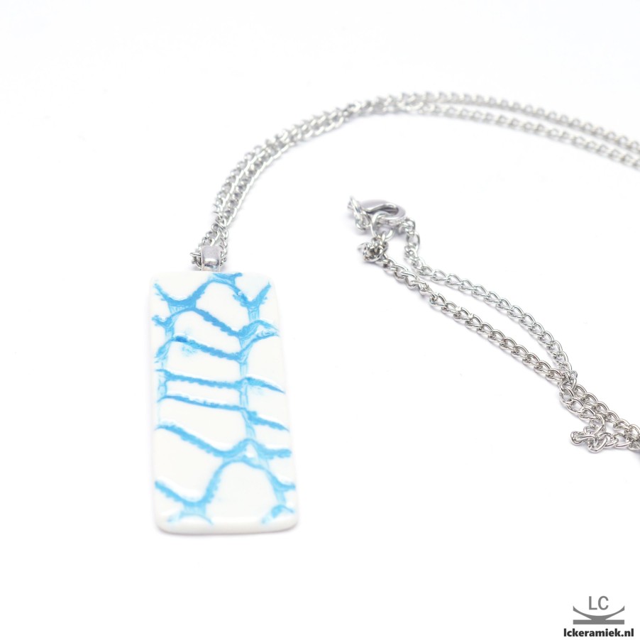 Sieraden Lc Keramiek | Ketting Met Porseleinen Hanger Blauw Kant