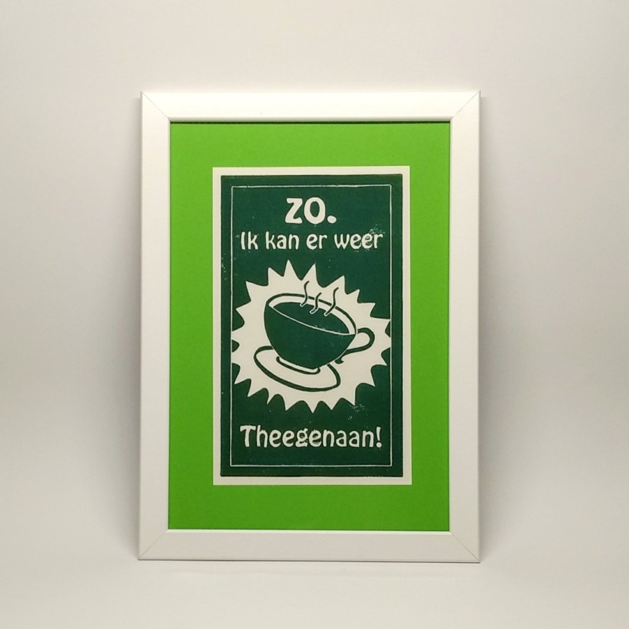 Kunst Lc Keramiek | Linoprint Theegenaan Voor In Een Lijst A5