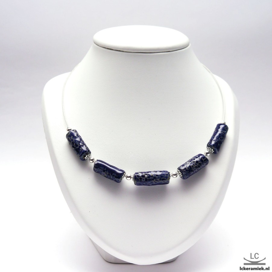 Sieraden Lc Keramiek | Kralenketting Aan Spang Donkerblauw Zilver