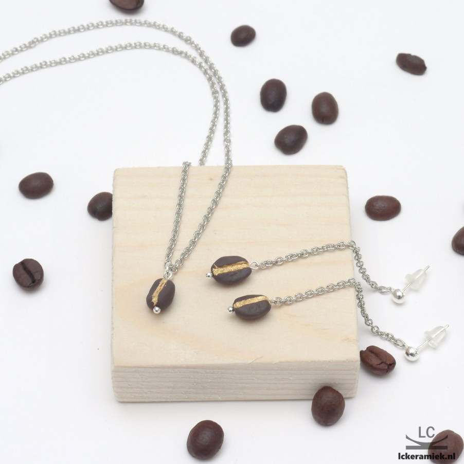 Sieraden Lc Keramiek | Ketting Met Porseleinen Koffieboon Met Echt Goud