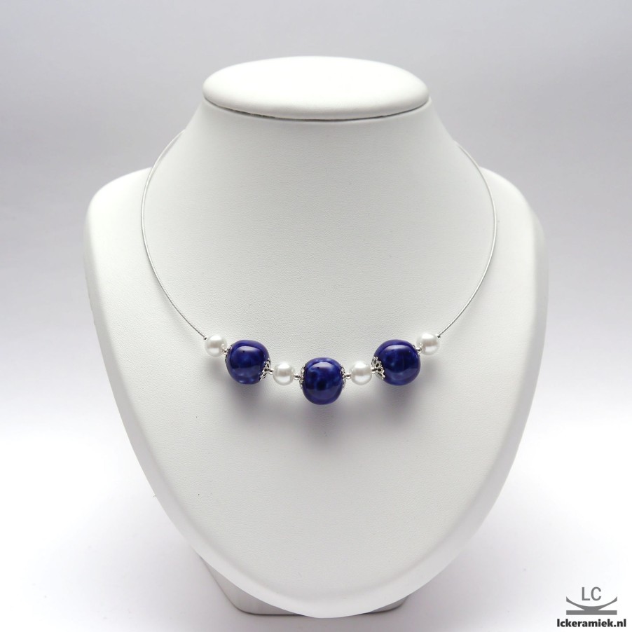 Sieraden Lc Keramiek | Kralenketting Aan Spang Blauw Wit