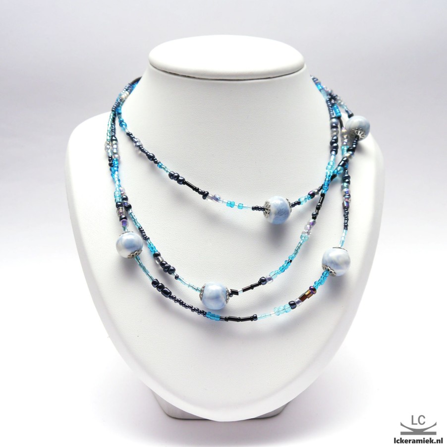 Sieraden Lc Keramiek | Ketting Met Porseleinen Kralen 'Disbalans' Blauw