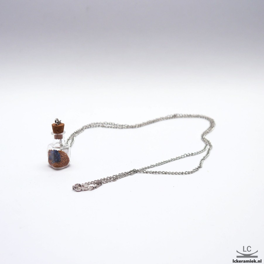 Sieraden Lc Keramiek | Ketting Met Glazen Flesje En Blauwe Bloem