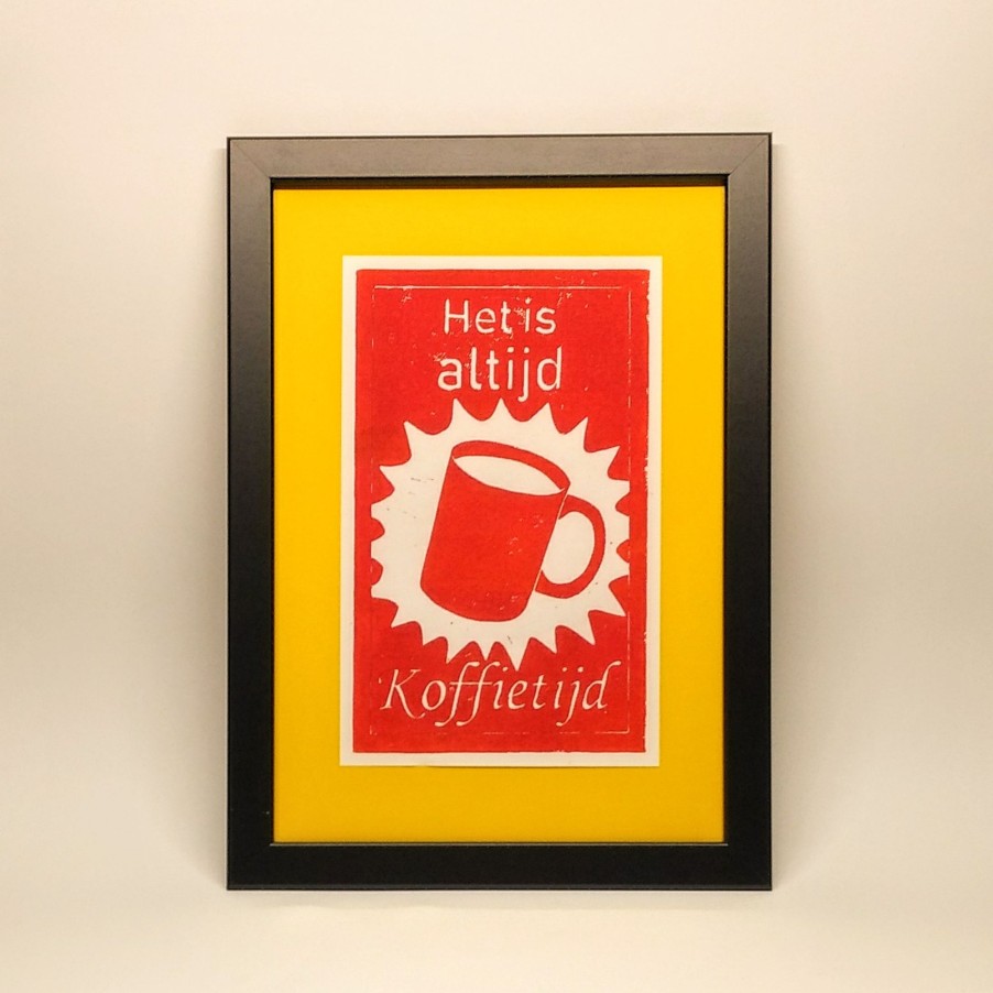 Kunst Lc Keramiek | Linoprint Koffietijd Voor In Een Lijst A5