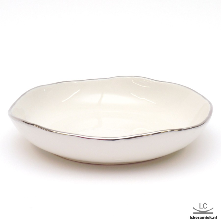 Servies Lc Keramiek | Porseleinen Plat Bord Met Zilveren Rand 822Cm