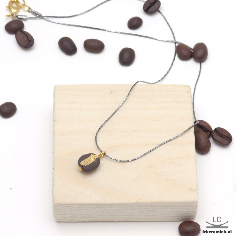 Sieraden Lc Keramiek | Ketting Met Porseleinen Koffieboon Met Echt Goud (Mat)