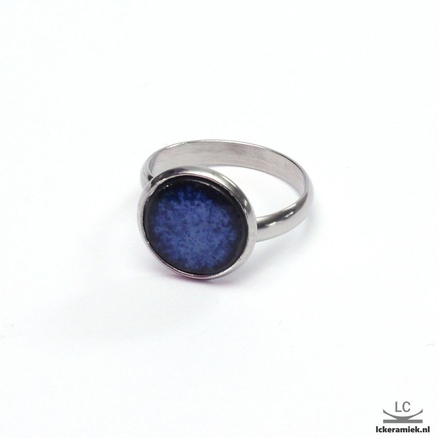 Sieraden Lc Keramiek | Ring Met Porselein Melkweg Blauw 814Mm Chirurgisch Staal