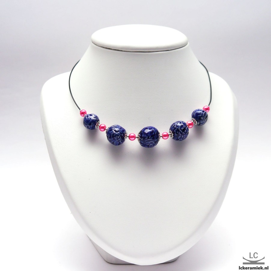 Sieraden Lc Keramiek | Kralenketting Aan Spang, Blauw Roze